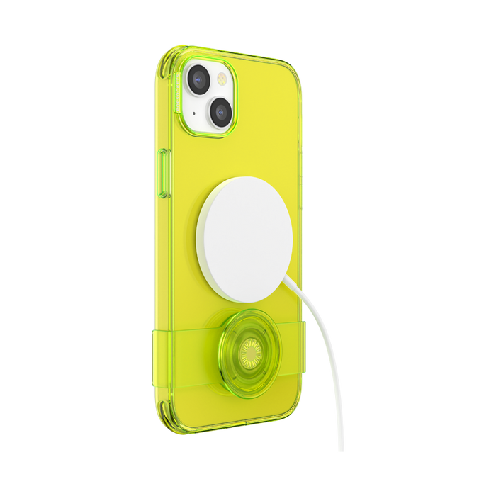 Limón Neón • iPhone 14 Plus con Slide Grip, PopSockets