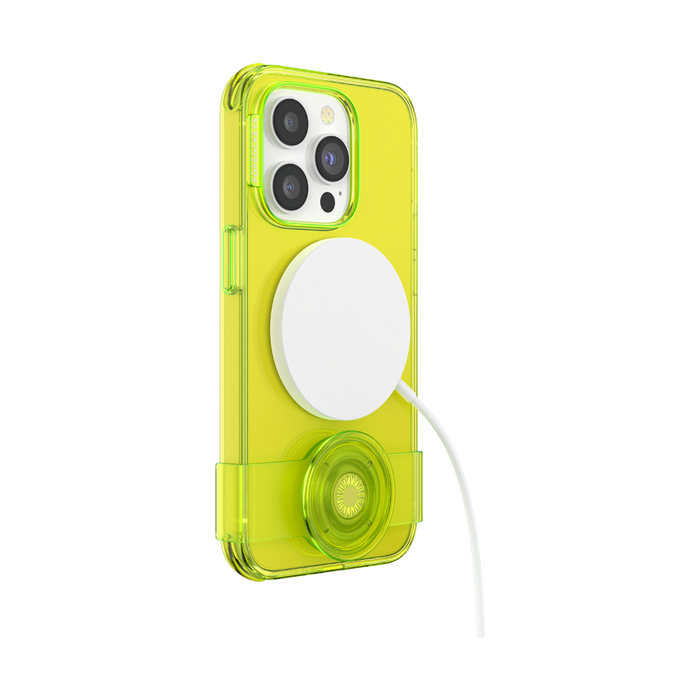 Limón Neón • iPhone 14 Pro con Slide Grip, PopSockets